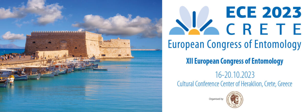 Logo, ECE 2023, XII European Congress of Entomology, 16.-20.10.2023, Cultural Conference Center of Heraklion, Create, Greece