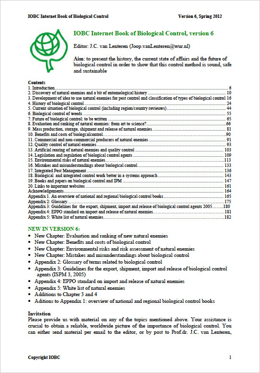 Book cover: IOBC Internet Book of Biological Control, version 6, 2012